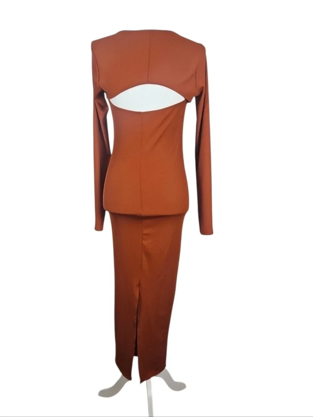Terracotta Rust Orange Long Sleeve Square Neck Maxi Dress Fall Autumn Season